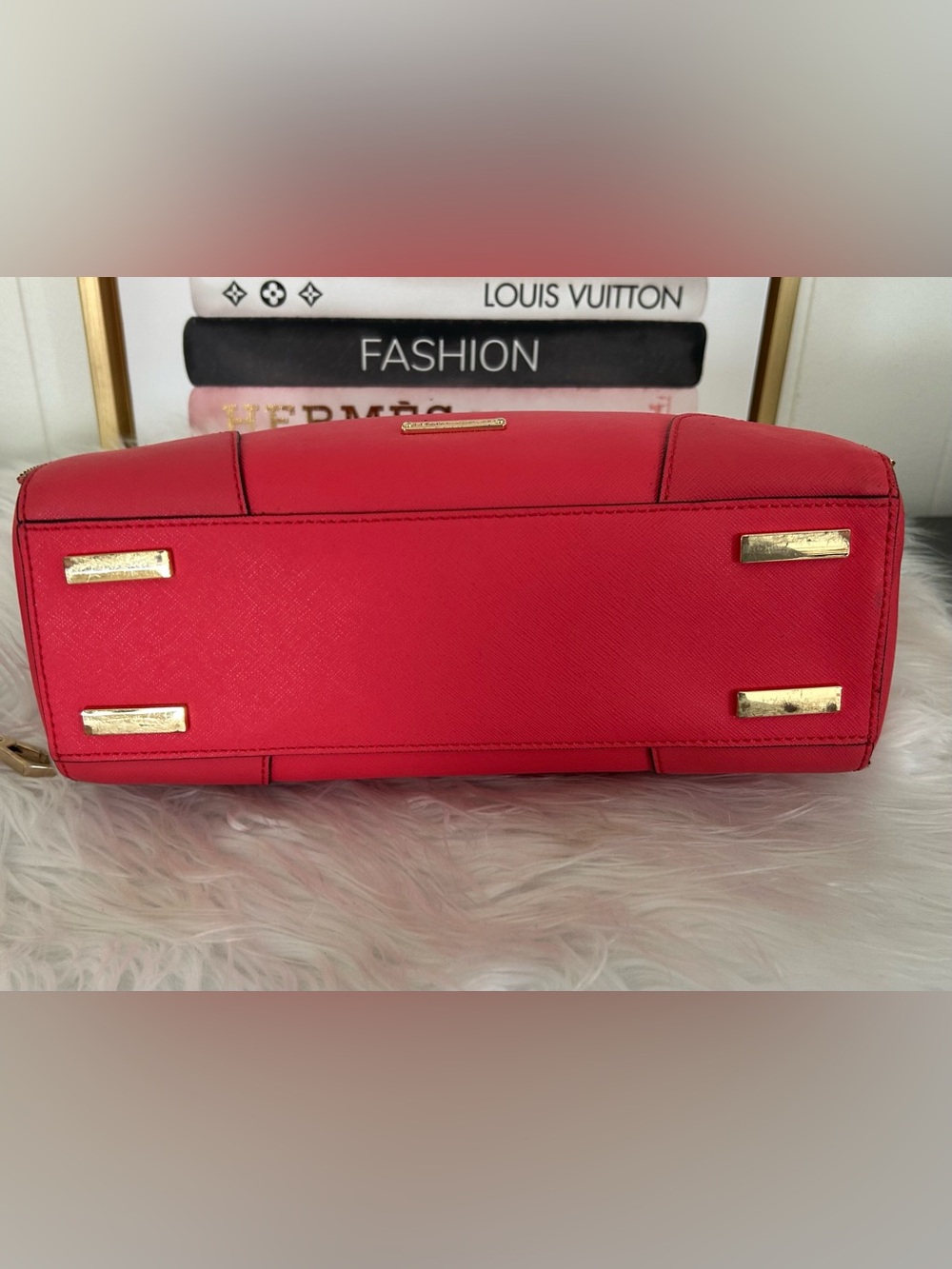 Rebecca Minkoff Red Structured Satchel Crossbody Bag Gold Hardware Top Handle - Picture 11 of 13